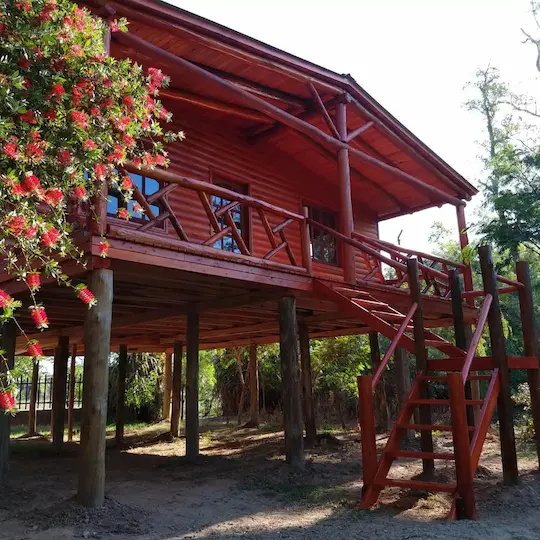 Cabaña en altura — detalle de estructura elevada